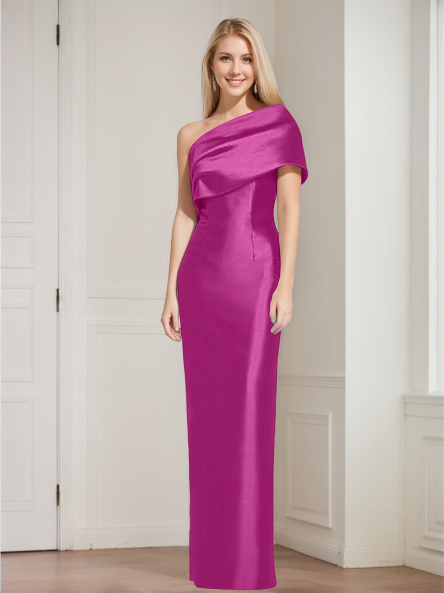 One Shoulder Sleeveless Floor Length Sheath Dress Mother Of Bride With Bowknot