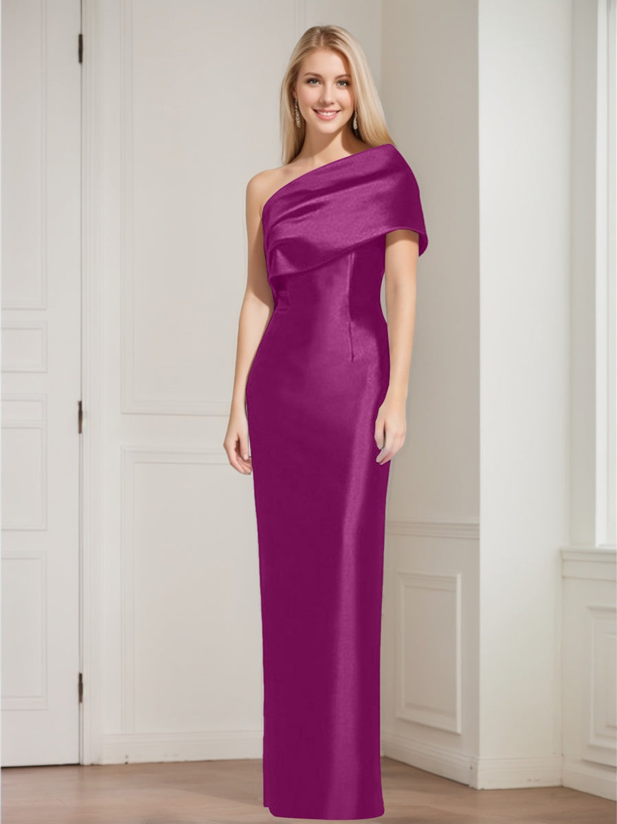 One Shoulder Sleeveless Floor Length Sheath Dress Mother Of Bride With Bowknot