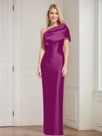 One Shoulder Sleeveless Floor Length Sheath Dress Mother Of Bride With Bowknot