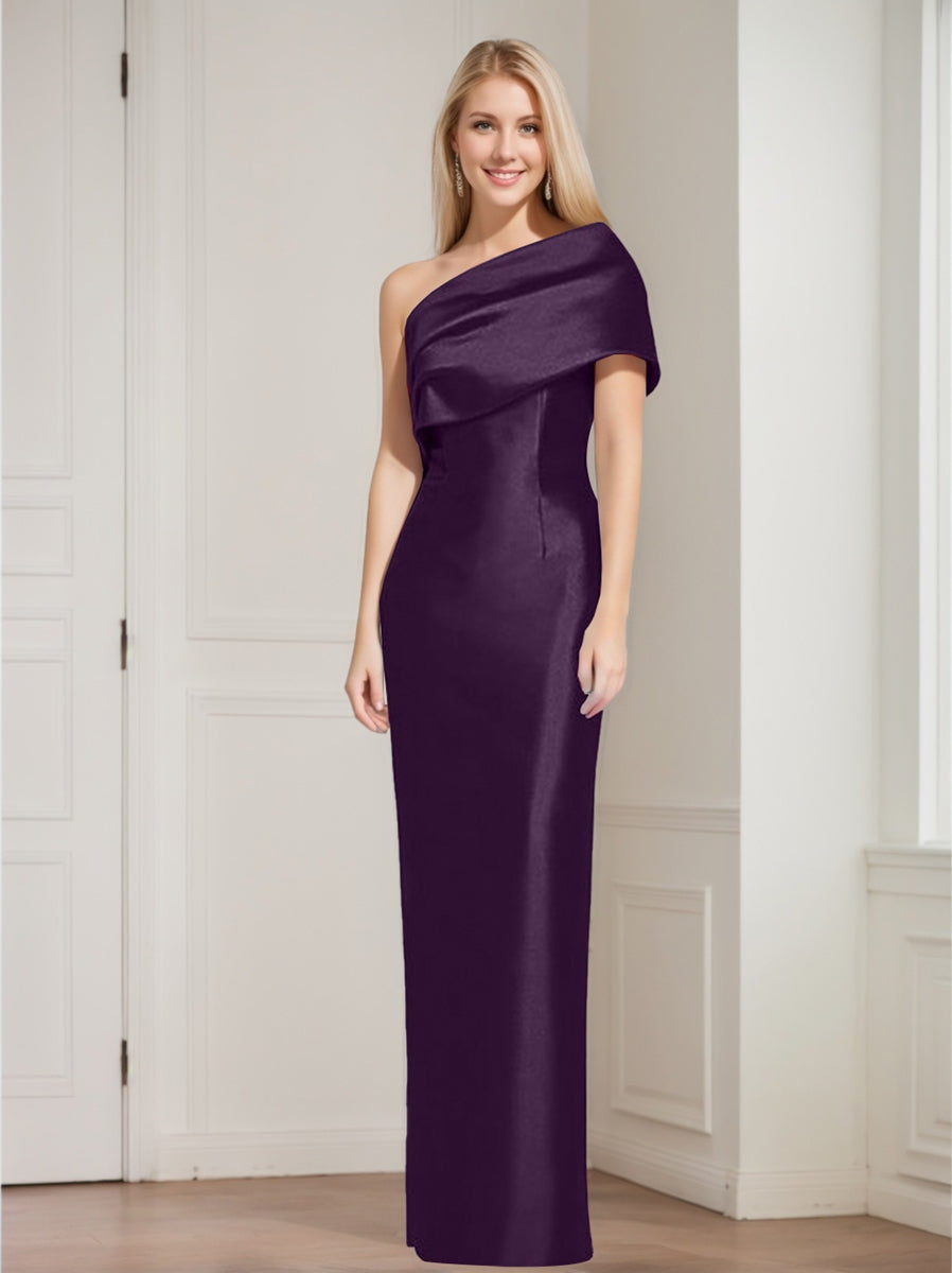 One Shoulder Sleeveless Floor Length Sheath Dress Mother Of Bride With Bowknot
