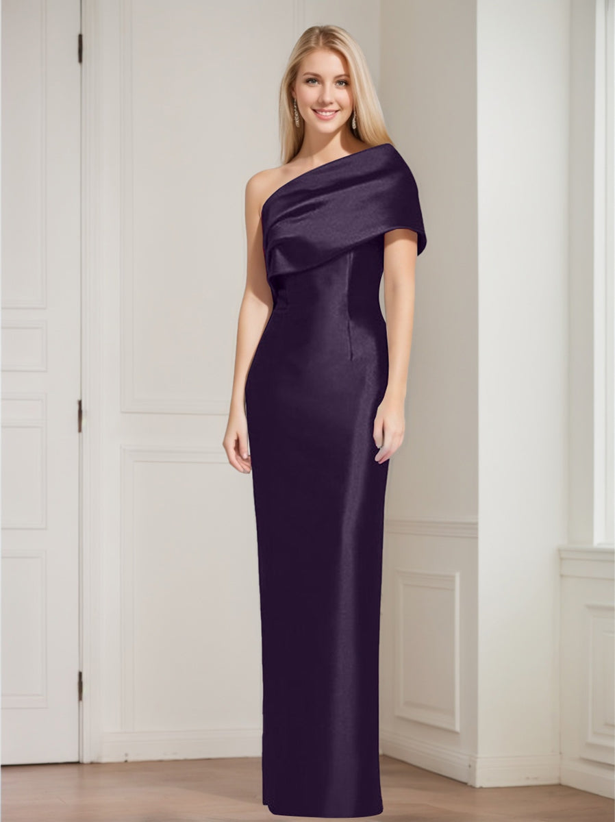 One Shoulder Sleeveless Floor Length Sheath Dress Mother Of Bride With Bowknot
