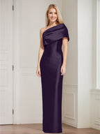 One Shoulder Sleeveless Floor Length Sheath Dress Mother Of Bride With Bowknot