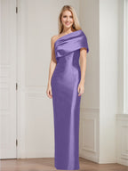 One Shoulder Sleeveless Floor Length Sheath Dress Mother Of Bride With Bowknot