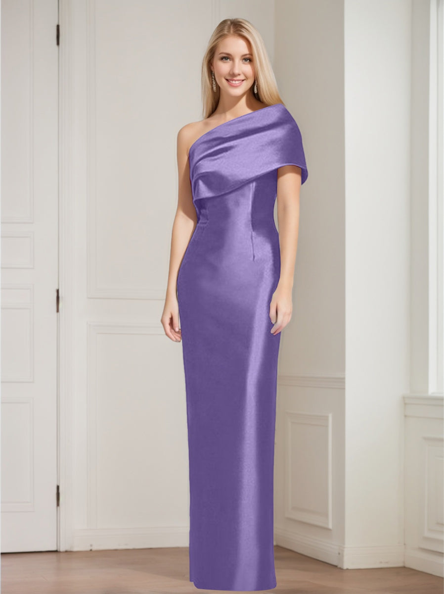 One Shoulder Sleeveless Floor Length Sheath Dress Mother Of Bride With Bowknot