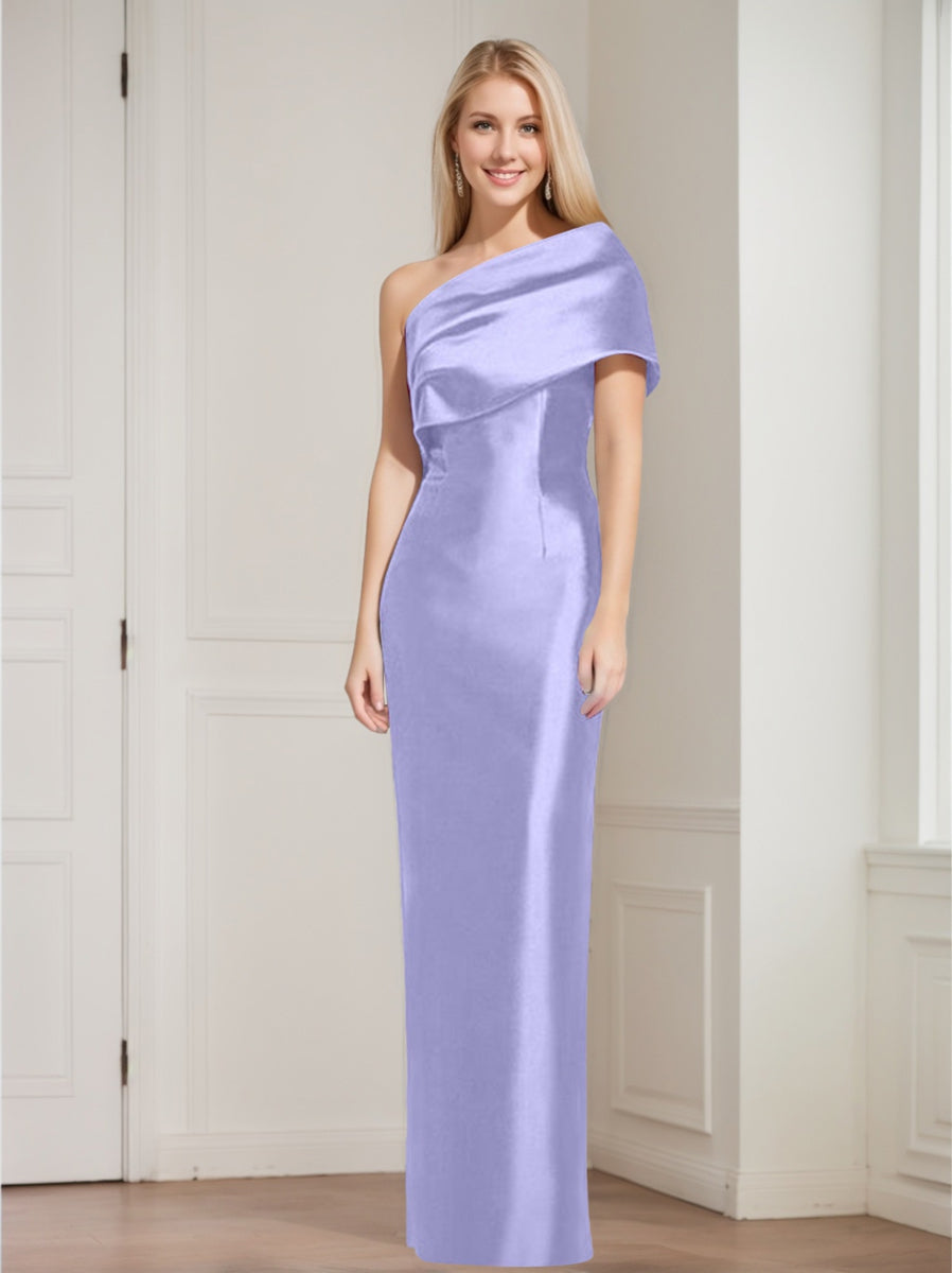 One Shoulder Sleeveless Floor Length Sheath Dress Mother Of Bride With Bowknot