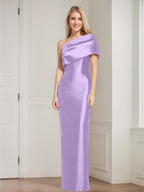One Shoulder Sleeveless Floor Length Sheath Dress Mother Of Bride With Bowknot