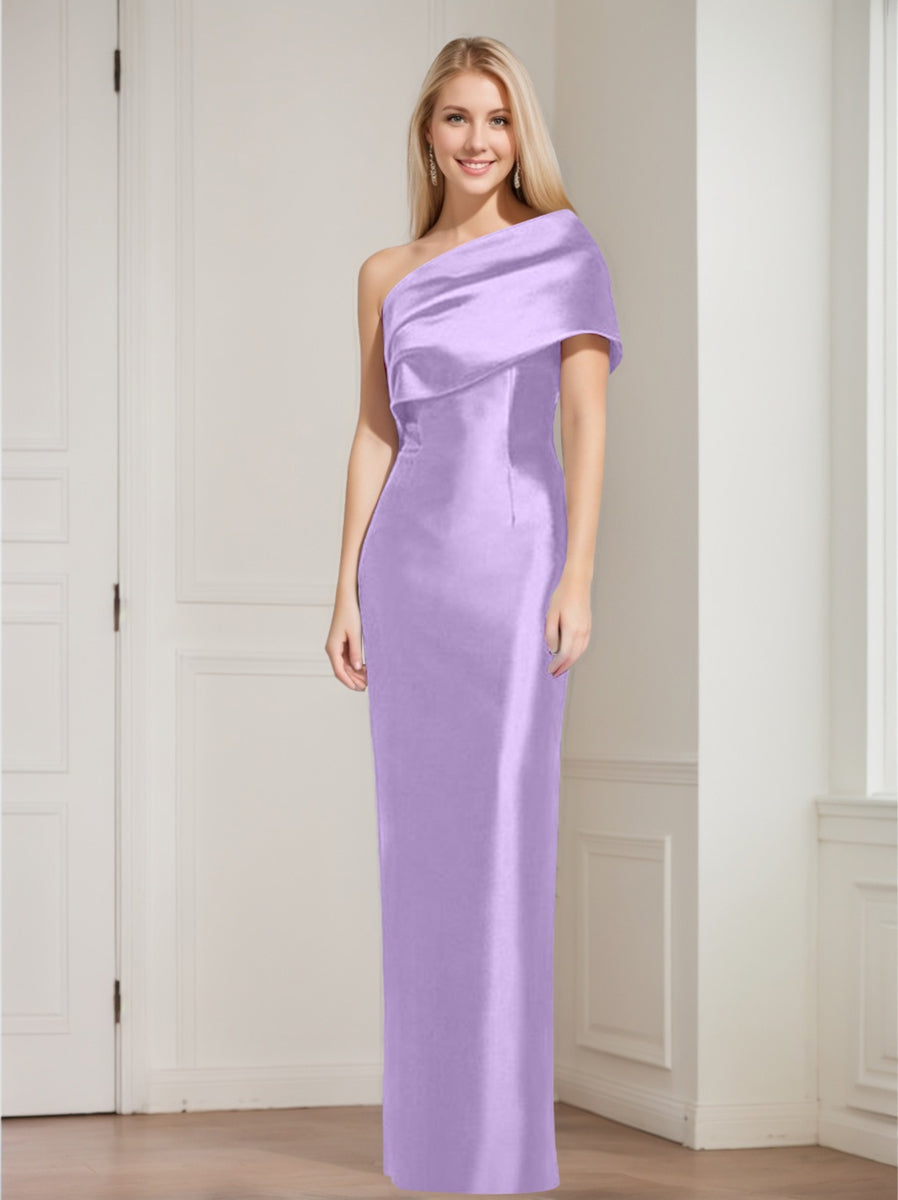 One Shoulder Sleeveless Floor Length Sheath Dress Mother Of Bride With Bowknot
