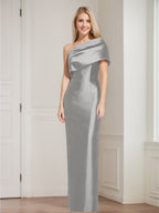 One Shoulder Sleeveless Floor Length Sheath Dress Mother Of Bride With Bowknot