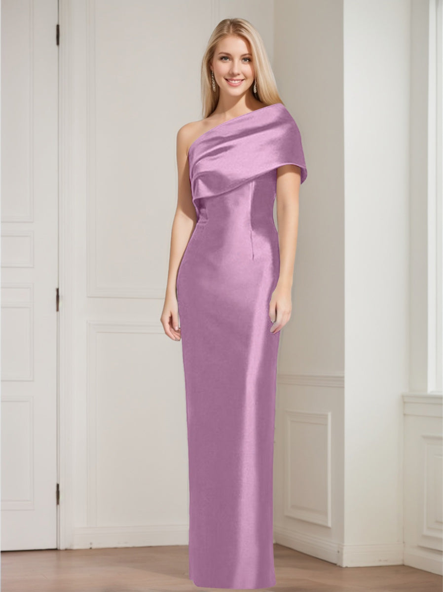 One Shoulder Sleeveless Floor Length Sheath Dress Mother Of Bride With Bowknot