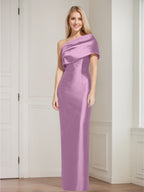 One Shoulder Sleeveless Floor Length Sheath Dress Mother Of Bride With Bowknot