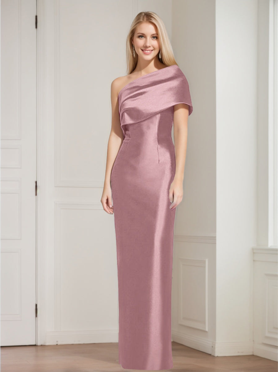 One Shoulder Sleeveless Floor Length Sheath Dress Mother Of Bride With Bowknot