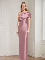 One Shoulder Sleeveless Floor Length Sheath Dress Mother Of Bride With Bowknot