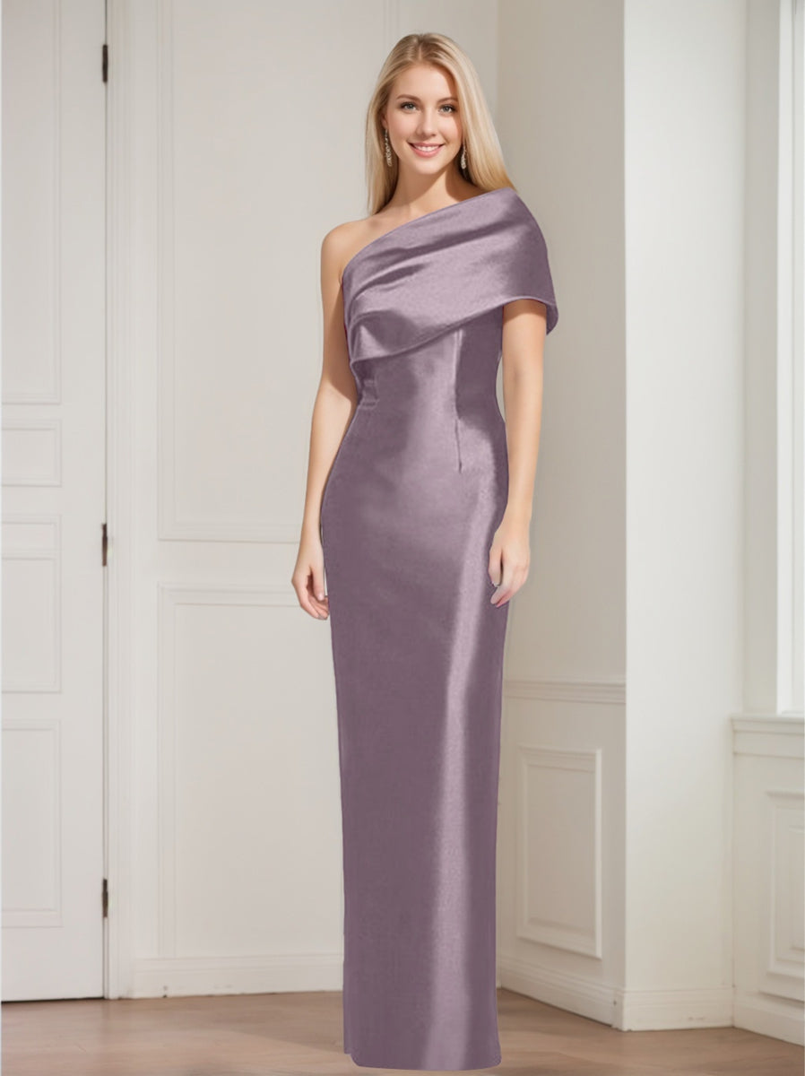 One Shoulder Sleeveless Floor Length Sheath Dress Mother Of Bride With Bowknot