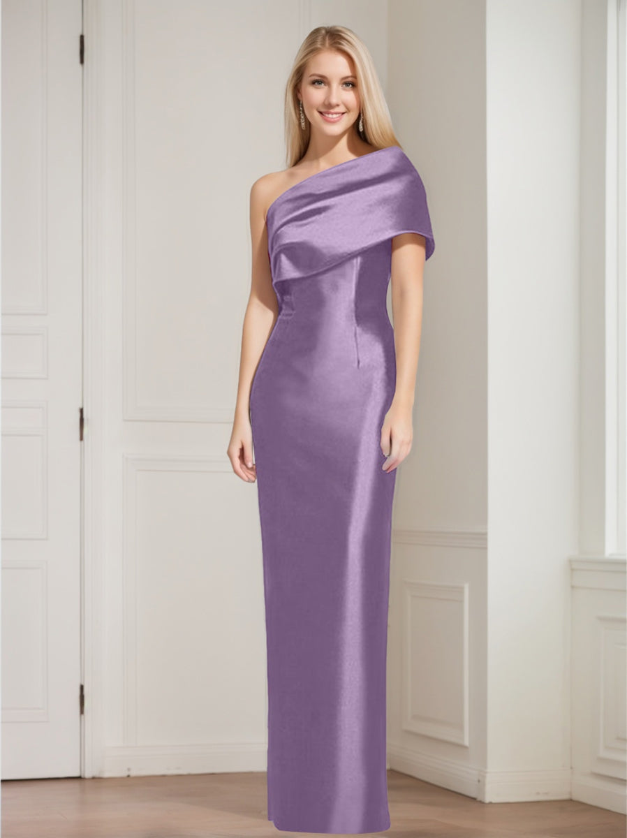 One Shoulder Sleeveless Floor Length Sheath Dress Mother Of Bride With Bowknot