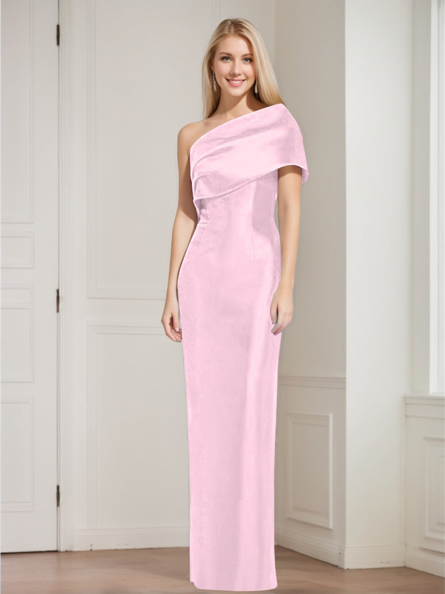 One Shoulder Sleeveless Floor Length Sheath Dress Mother Of Bride With Bowknot