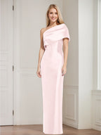 One Shoulder Sleeveless Floor Length Sheath Dress Mother Of Bride With Bowknot