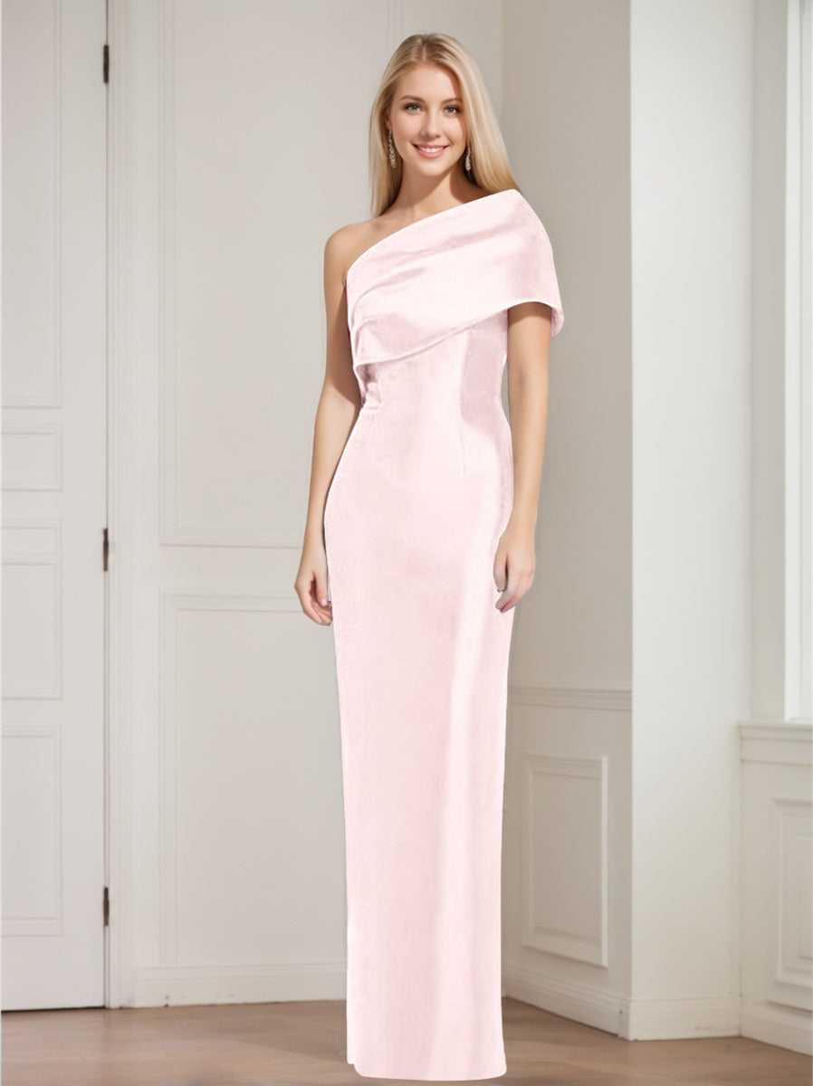 One Shoulder Sleeveless Floor Length Sheath Dress Mother Of Bride With Bowknot
