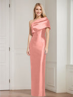 One Shoulder Sleeveless Floor Length Sheath Dress Mother Of Bride With Bowknot
