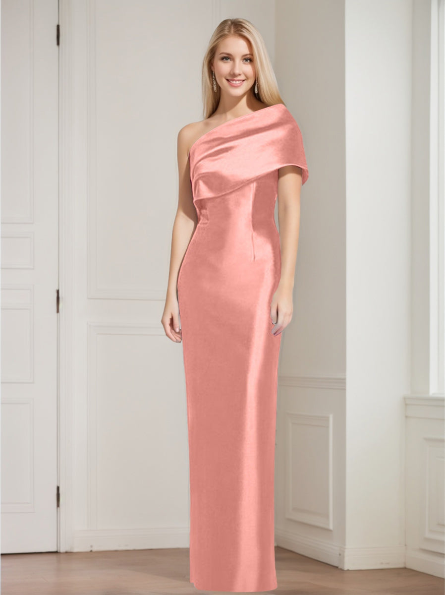 One Shoulder Sleeveless Floor Length Sheath Dress Mother Of Bride With Bowknot