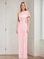 One Shoulder Sleeveless Floor Length Sheath Dress Mother Of Bride With Bowknot