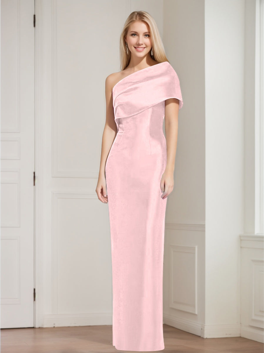 One Shoulder Sleeveless Floor Length Sheath Dress Mother Of Bride With Bowknot