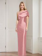 One Shoulder Sleeveless Floor Length Sheath Dress Mother Of Bride With Bowknot