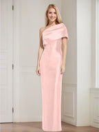 One Shoulder Sleeveless Floor Length Sheath Dress Mother Of Bride With Bowknot