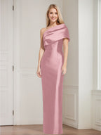 One Shoulder Sleeveless Floor Length Sheath Dress Mother Of Bride With Bowknot