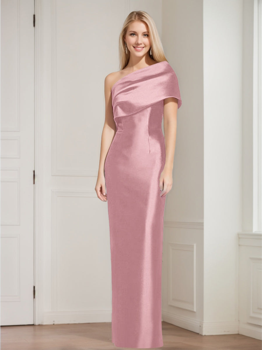 One Shoulder Sleeveless Floor Length Sheath Dress Mother Of Bride With Bowknot