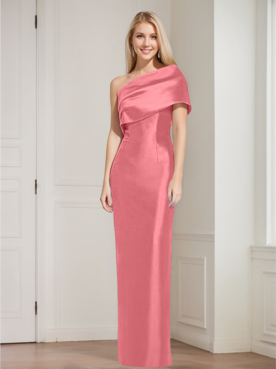 One Shoulder Sleeveless Floor Length Sheath Dress Mother Of Bride With Bowknot