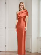 One Shoulder Sleeveless Floor Length Sheath Dress Mother Of Bride With Bowknot