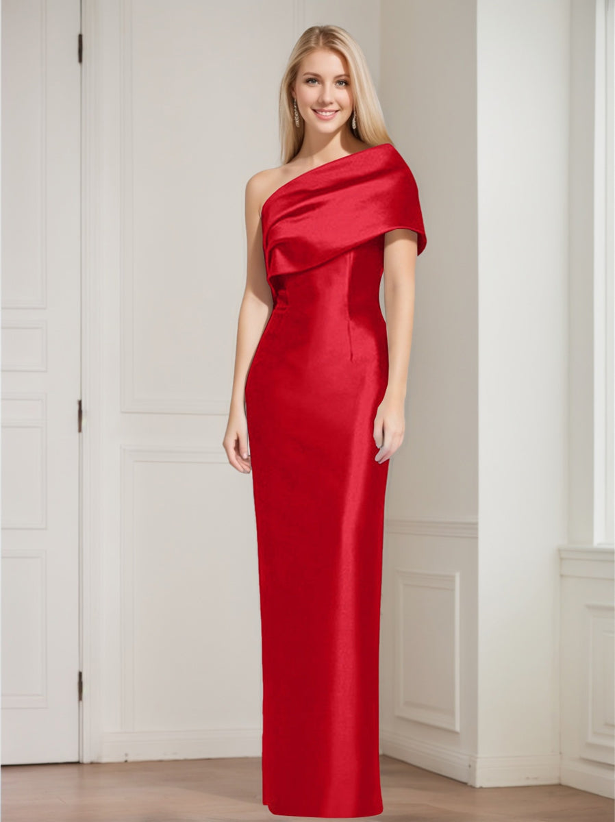 One Shoulder Sleeveless Floor Length Sheath Dress Mother Of Bride With Bowknot