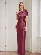 One Shoulder Sleeveless Floor Length Sheath Dress Mother Of Bride With Bowknot