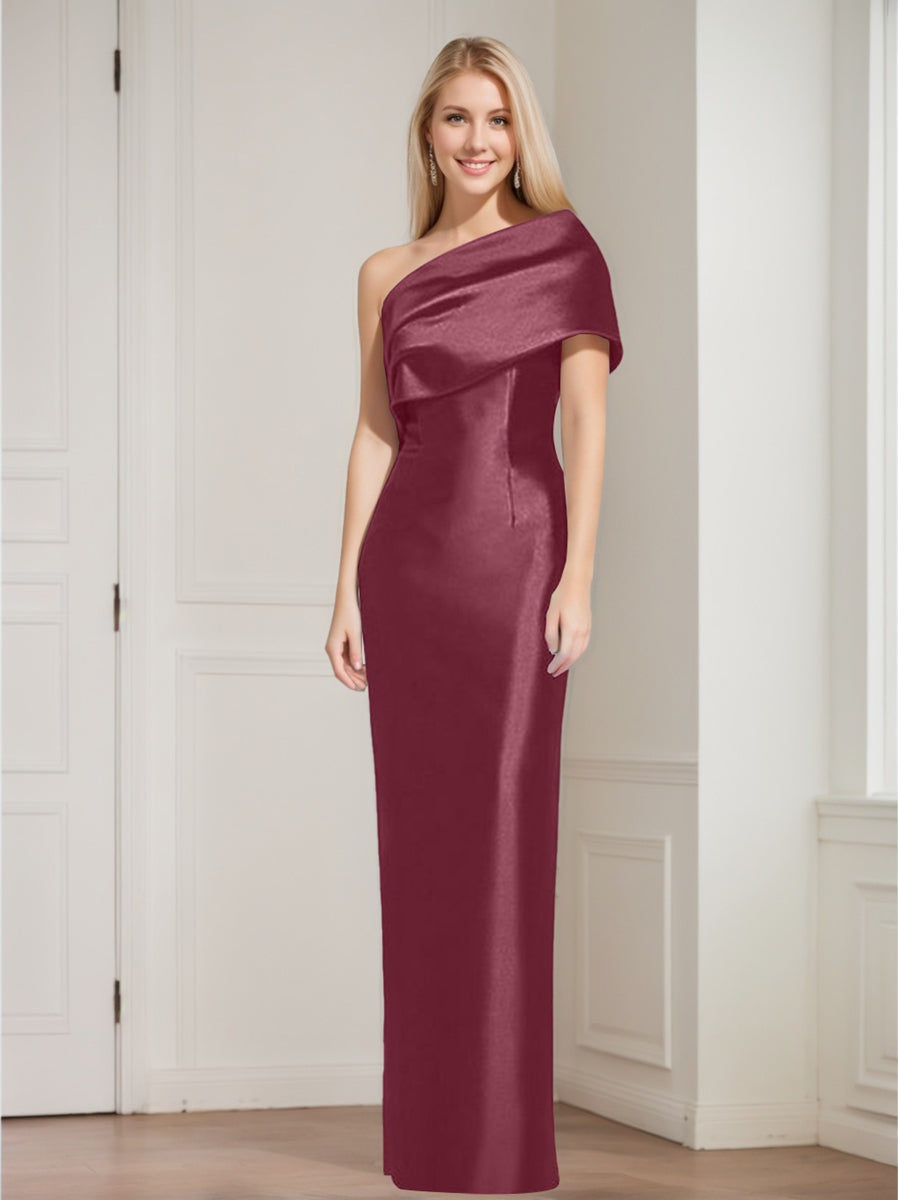 One Shoulder Sleeveless Floor Length Sheath Dress Mother Of Bride With Bowknot
