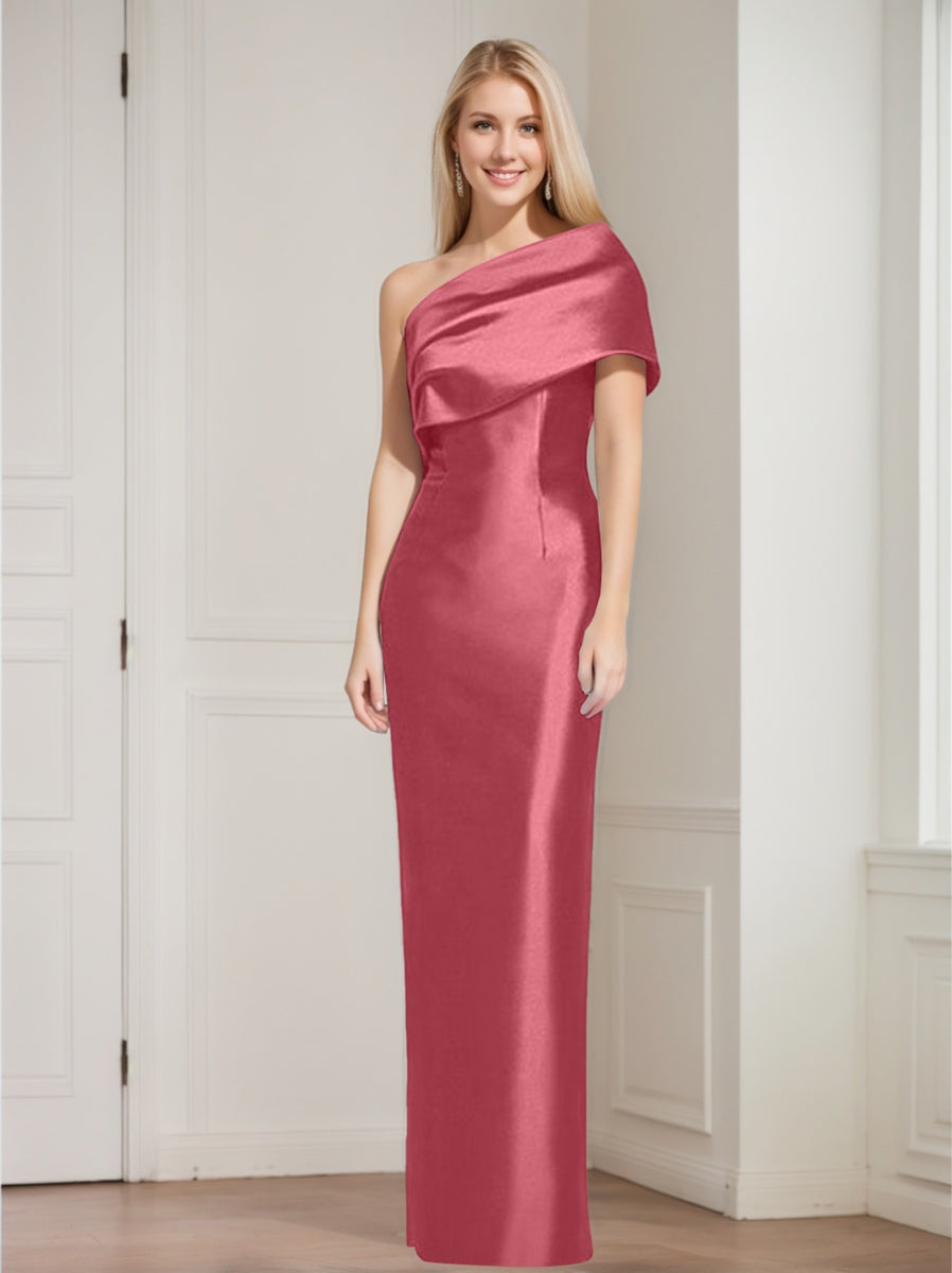 One Shoulder Sleeveless Floor Length Sheath Dress Mother Of Bride With Bowknot