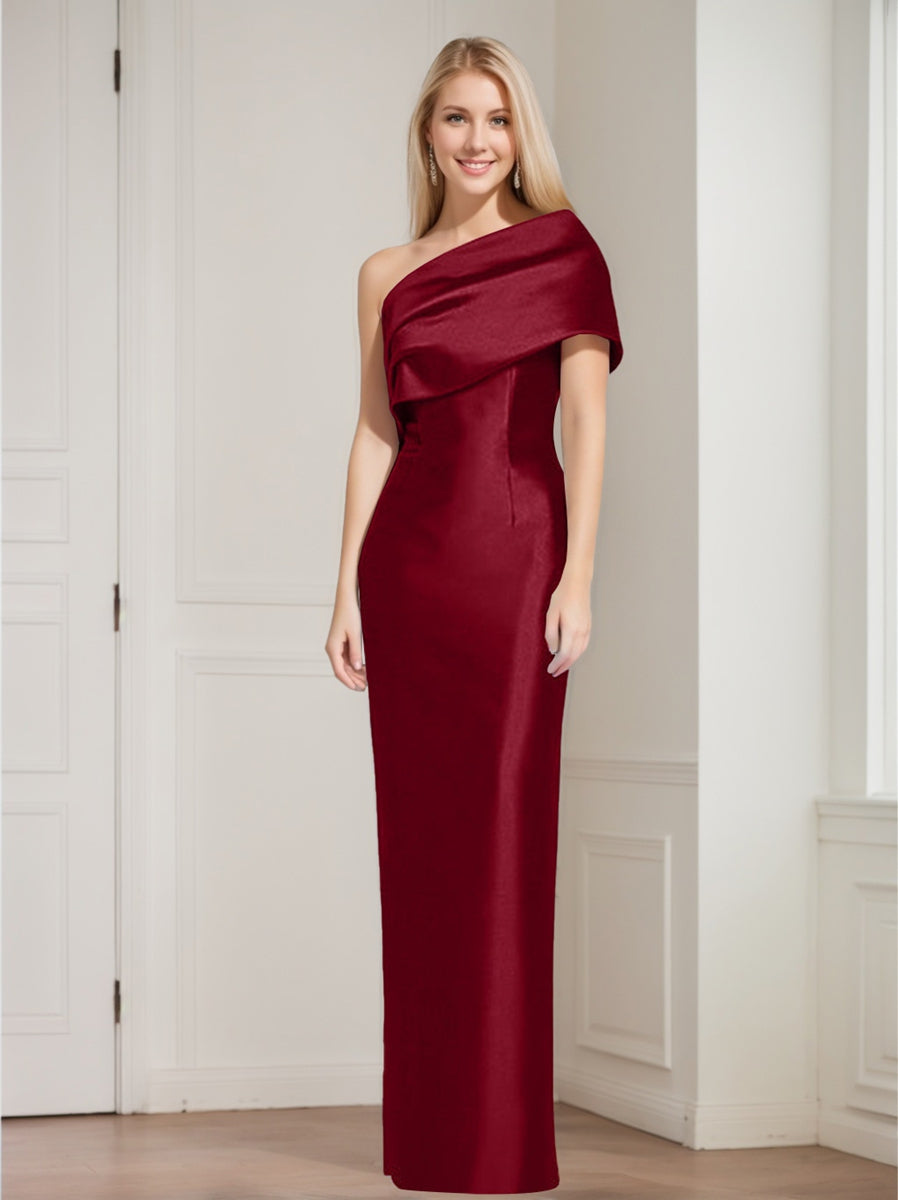 One Shoulder Sleeveless Floor Length Sheath Dress Mother Of Bride With Bowknot