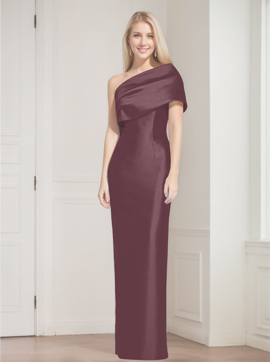 One Shoulder Sleeveless Floor Length Sheath Dress Mother Of Bride With Bowknot