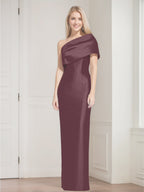 One Shoulder Sleeveless Floor Length Sheath Dress Mother Of Bride With Bowknot