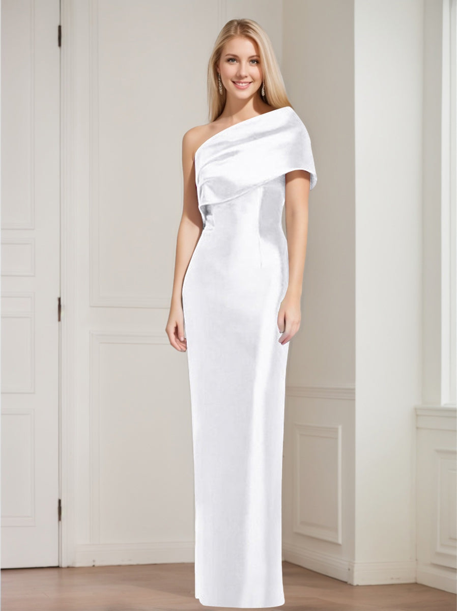 One Shoulder Sleeveless Floor Length Sheath Dress Mother Of Bride With Bowknot