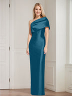 One Shoulder Sleeveless Floor Length Sheath Dress Mother Of Bride With Bowknot