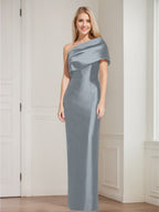 One Shoulder Sleeveless Floor Length Sheath Dress Mother Of Bride With Bowknot