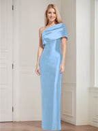 One Shoulder Sleeveless Floor Length Sheath Dress Mother Of Bride With Bowknot