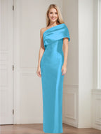 One Shoulder Sleeveless Floor Length Sheath Dress Mother Of Bride With Bowknot