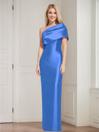 One Shoulder Sleeveless Floor Length Sheath Dress Mother Of Bride With Bowknot