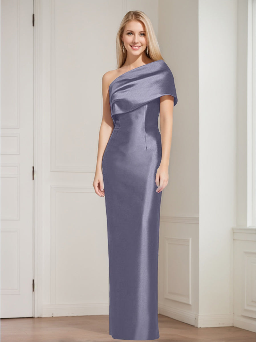 One Shoulder Sleeveless Floor Length Sheath Dress Mother Of Bride With Bowknot