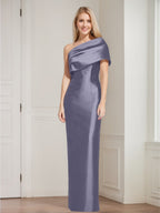 One Shoulder Sleeveless Floor Length Sheath Dress Mother Of Bride With Bowknot