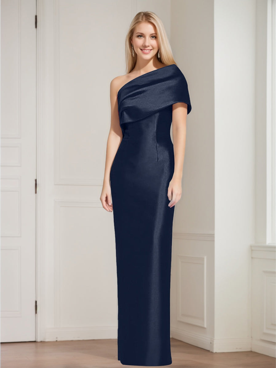 One Shoulder Sleeveless Floor Length Sheath Dress Mother Of Bride With Bowknot