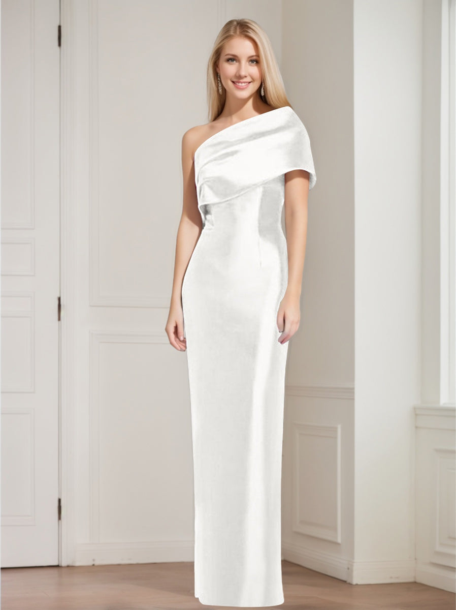 One Shoulder Sleeveless Floor Length Sheath Dress Mother Of Bride With Bowknot