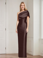 One Shoulder Sleeveless Floor Length Sheath Dress Mother Of Bride With Bowknot