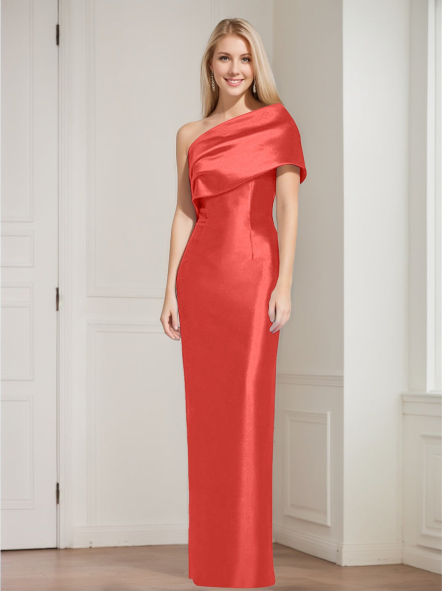 One Shoulder Sleeveless Floor Length Sheath Dress Mother Of Bride With Bowknot
